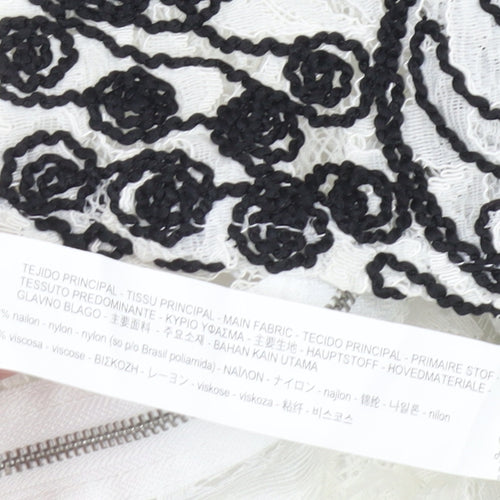 Zara Trafaluc Womens White Black Lace Embroidered Cropped Blouse S