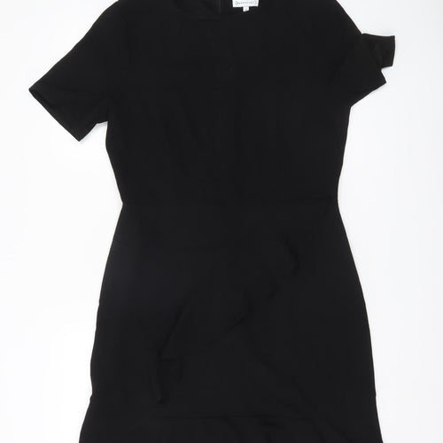 Warehouse Women Black Size 14 Sheath Short Dress Ruffle Detail