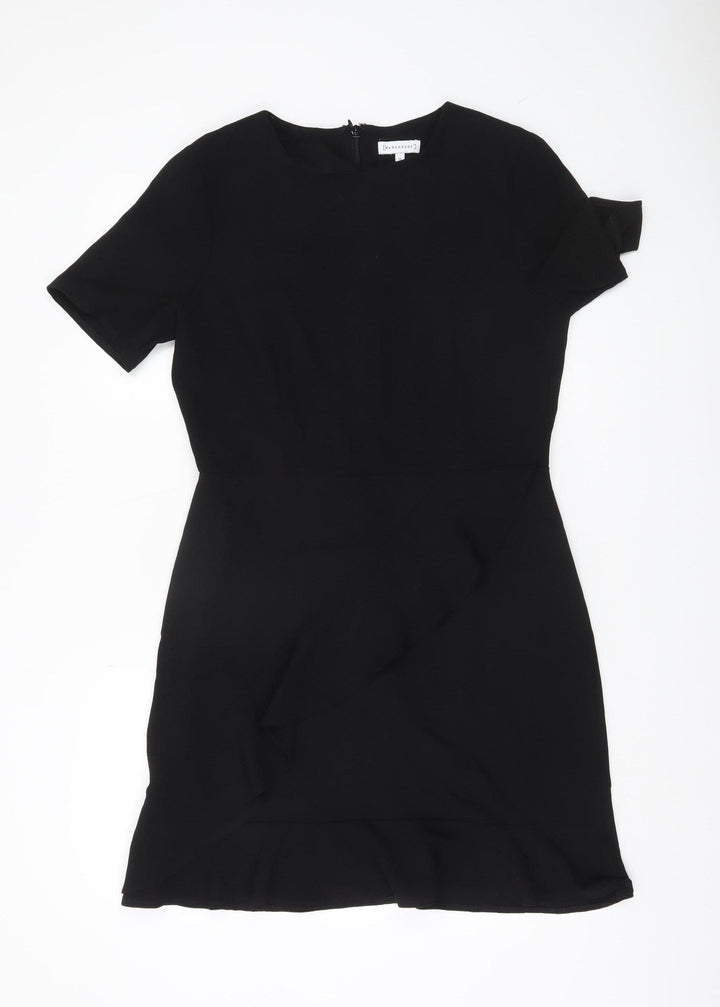 Warehouse Women Black Size 14 Sheath Short Dress Ruffle Detail