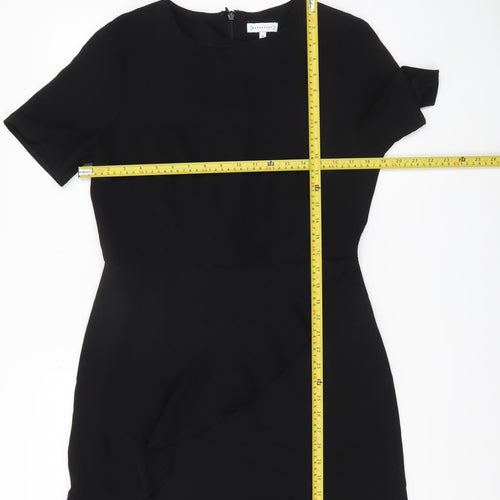 Warehouse Women Black Size 14 Sheath Short Dress Ruffle Detail