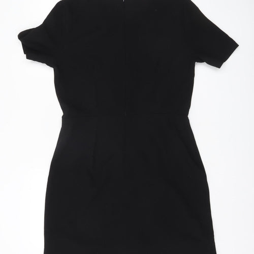 Warehouse Women Black Size 14 Sheath Short Dress Ruffle Detail