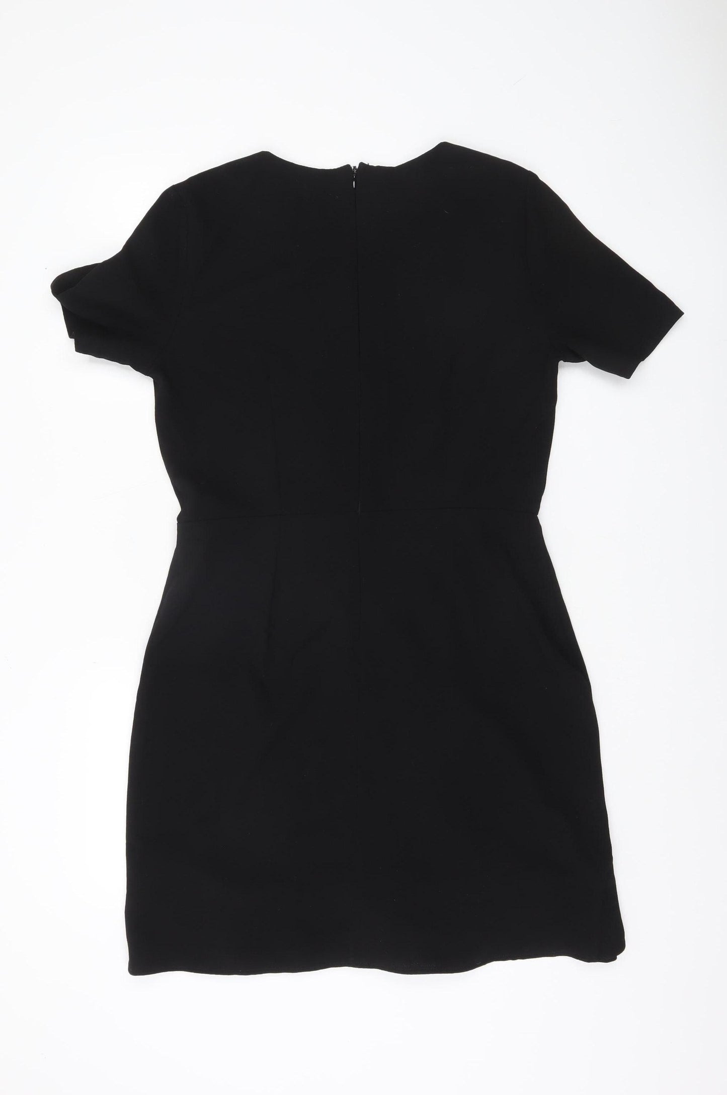 Warehouse Women Black Size 14 Sheath Short Dress Ruffle Detail