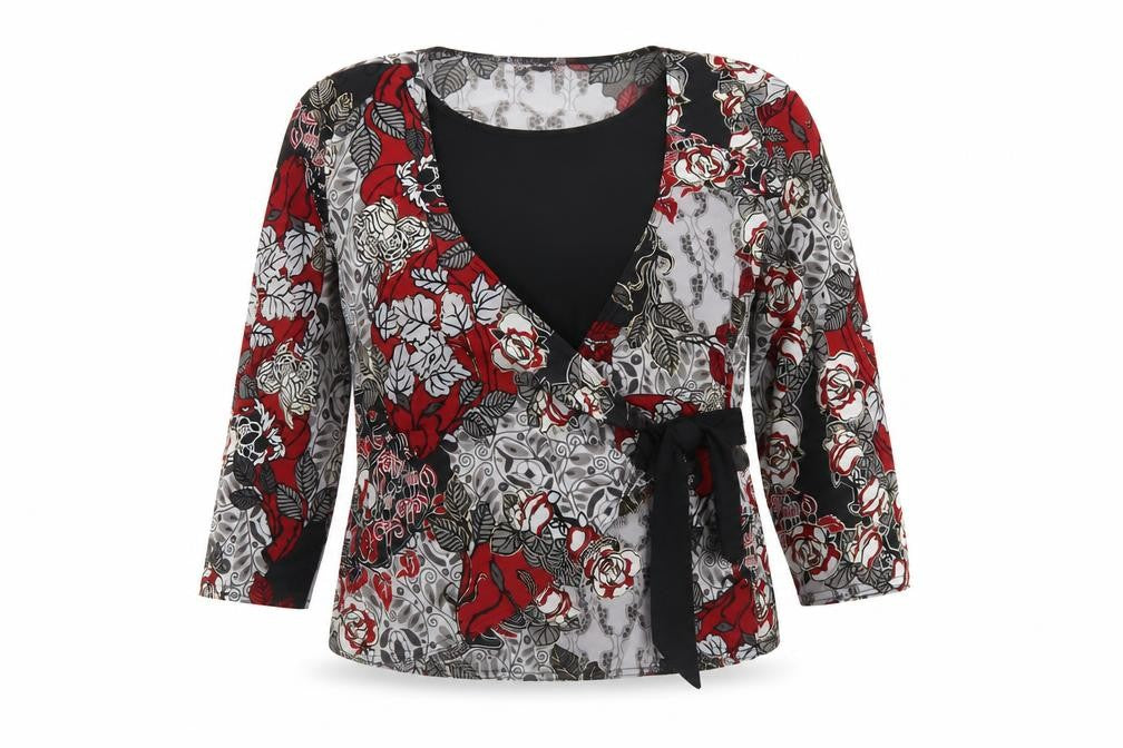 Front view of Saloos Women’s Multicoloured Floral Wrap Blouse, size L