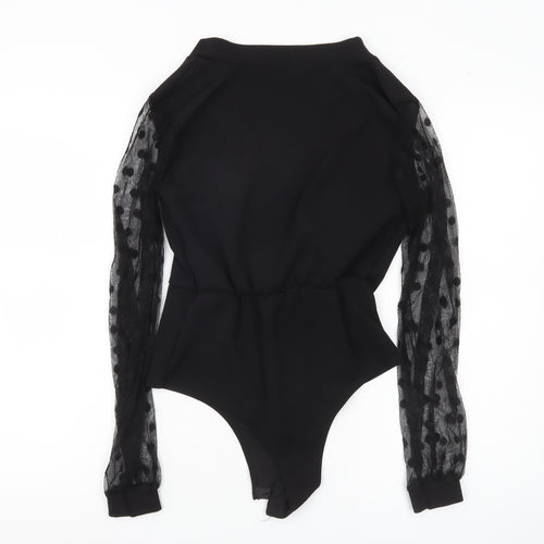 Boohoo Women Black Size 8 Sheer Sleeve Polka Dot Bodysuit