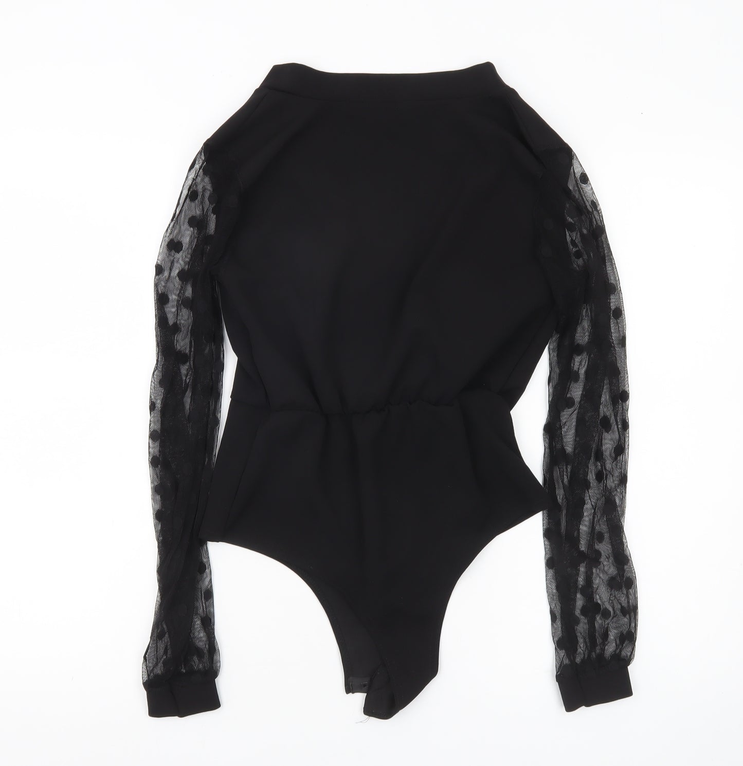 Boohoo Women Black Size 8 Sheer Sleeve Polka Dot Bodysuit