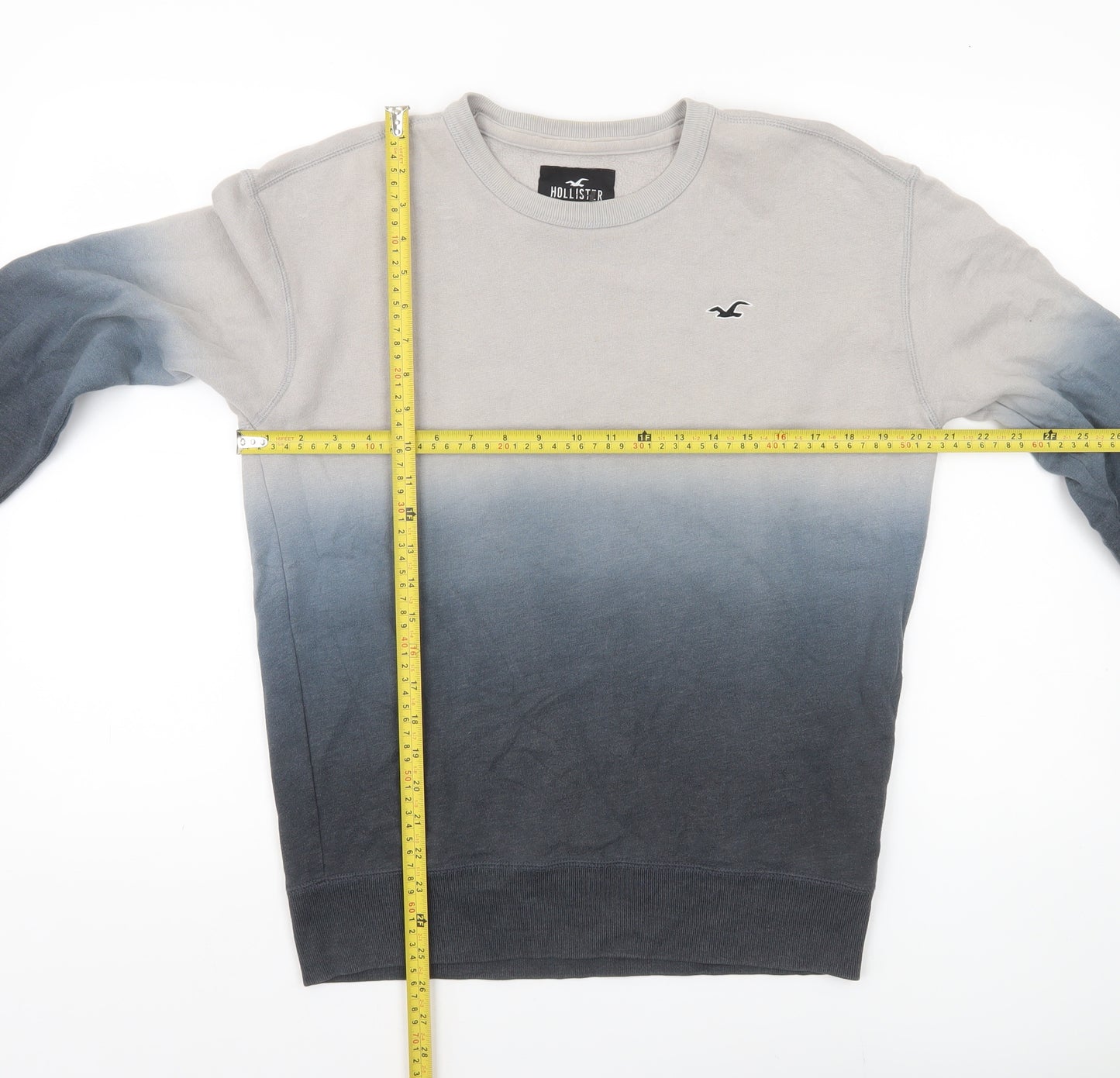 Hollister Mens Grey Black Ombre Sweatshirt S Pullover Crew Neck