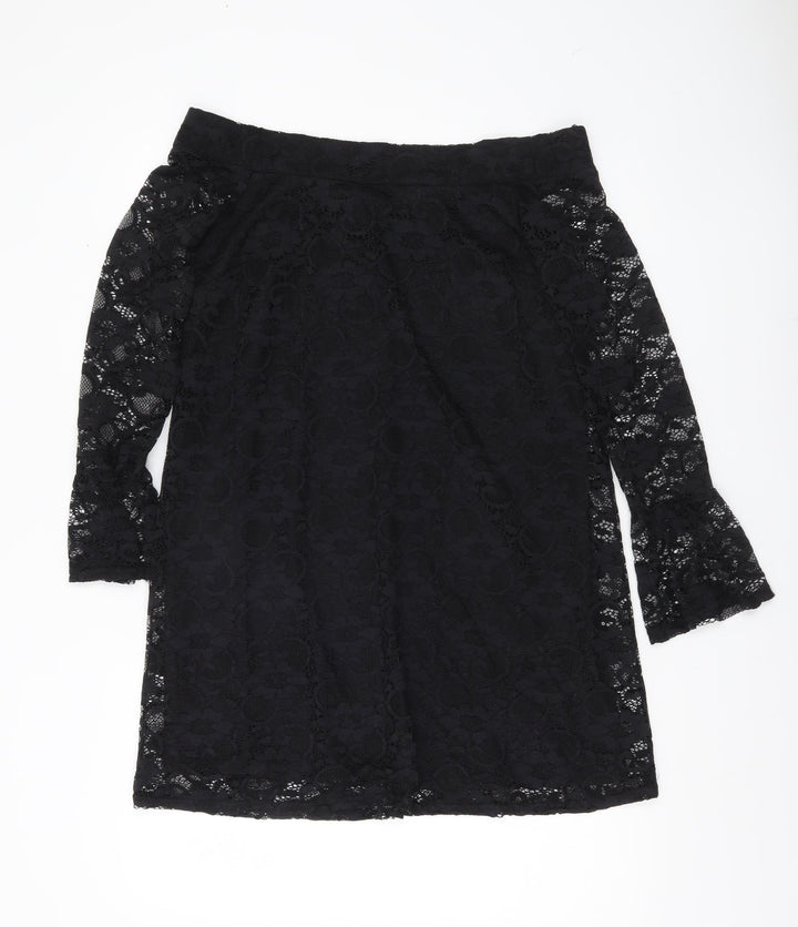 Lipsy Women’s Black Lace Off Shoulder Sheath Dress Size 10