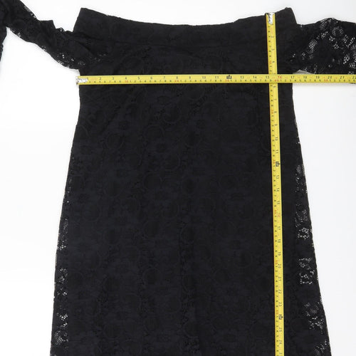 Lipsy Women’s Black Lace Off Shoulder Sheath Dress Size 10