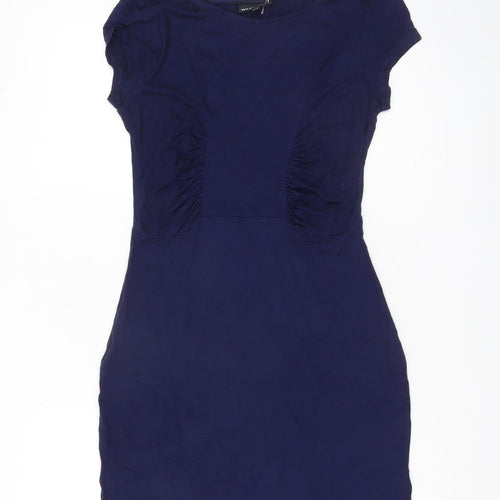 Warehouse Women’s Blue Bodycon Short Sleeve Ruched Dress UK 12