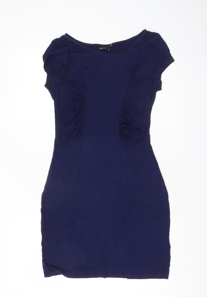 Warehouse Women’s Blue Bodycon Short Sleeve Ruched Dress UK 12