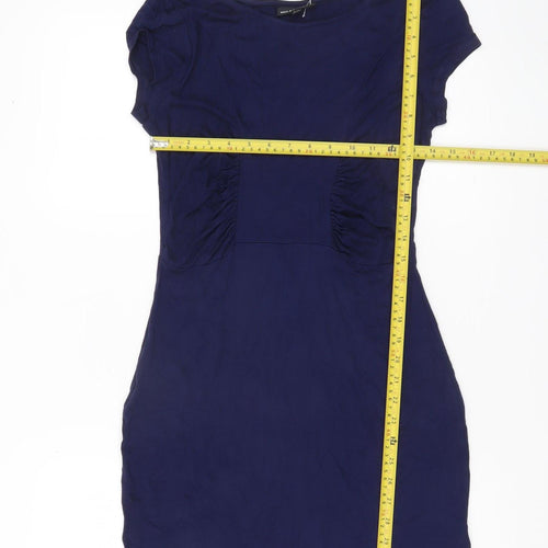 Warehouse Women’s Blue Bodycon Short Sleeve Ruched Dress UK 12