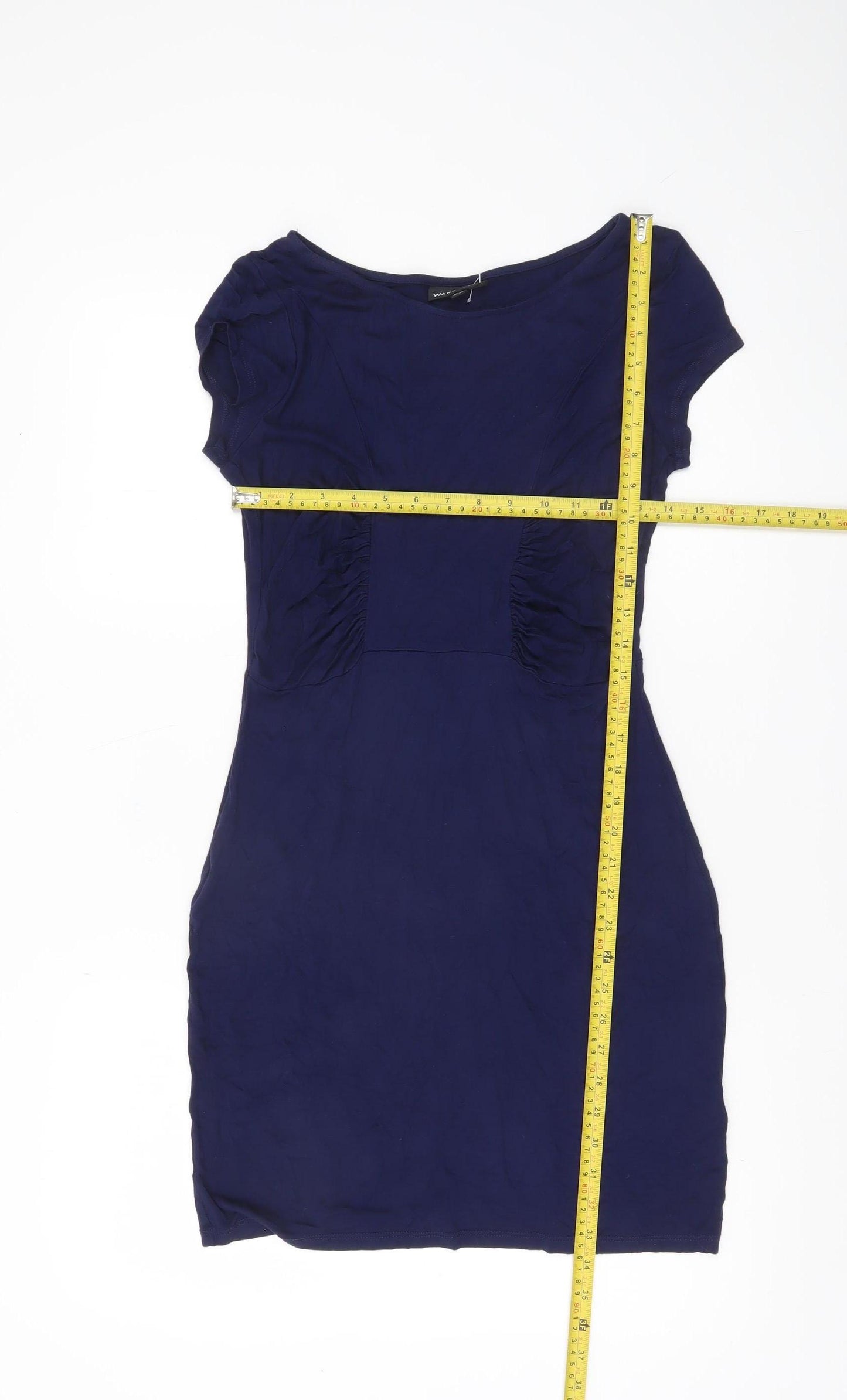 Warehouse Women’s Blue Bodycon Short Sleeve Ruched Dress UK 12