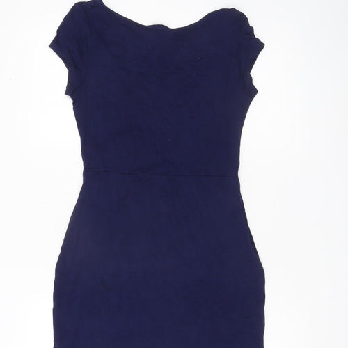 Warehouse Women’s Blue Bodycon Short Sleeve Ruched Dress UK 12
