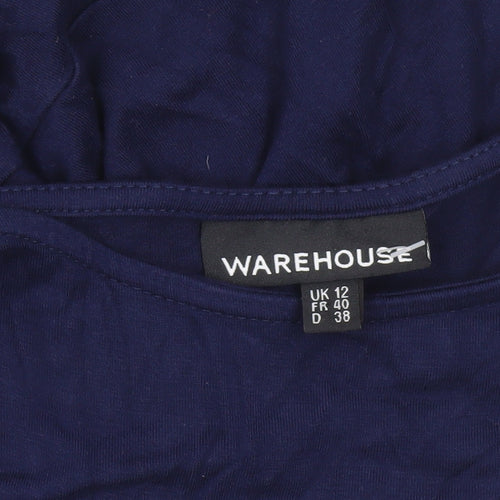 Warehouse Women’s Blue Bodycon Short Sleeve Ruched Dress UK 12