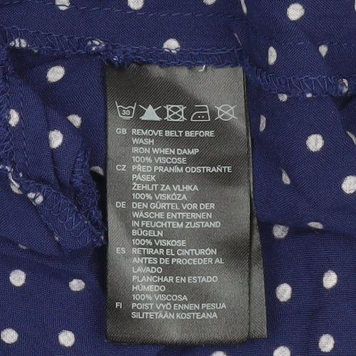 H&M Women Blue Polka Dot Skater Dress Size 10 Short Sleeve Retro