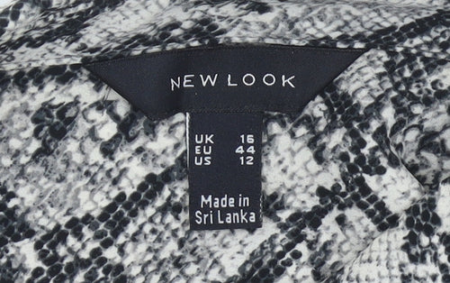 New Look Women Black Animal Print Button-Up Shirt Size 16