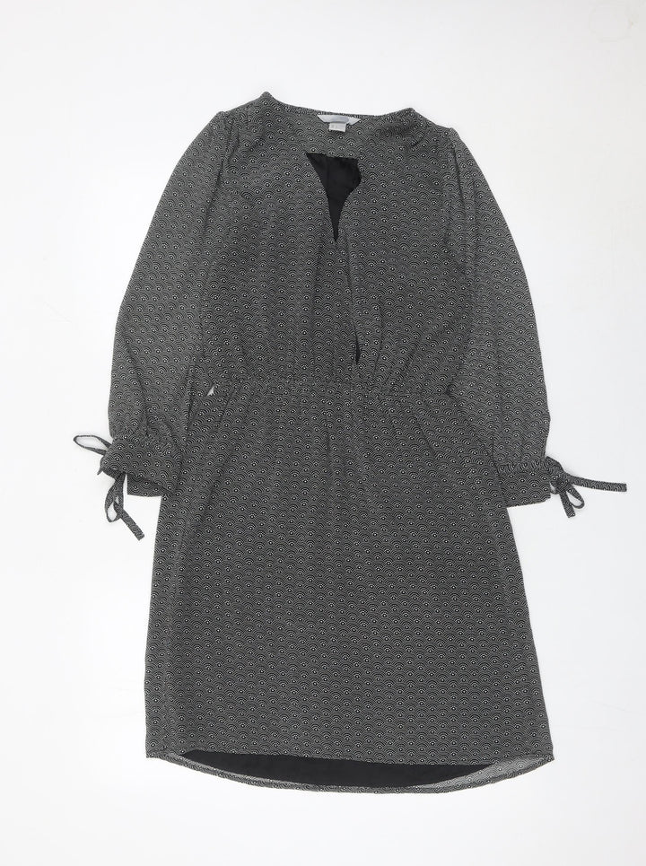 H&M Women’s Black Geometric Knee Length Shift Dress Size 8