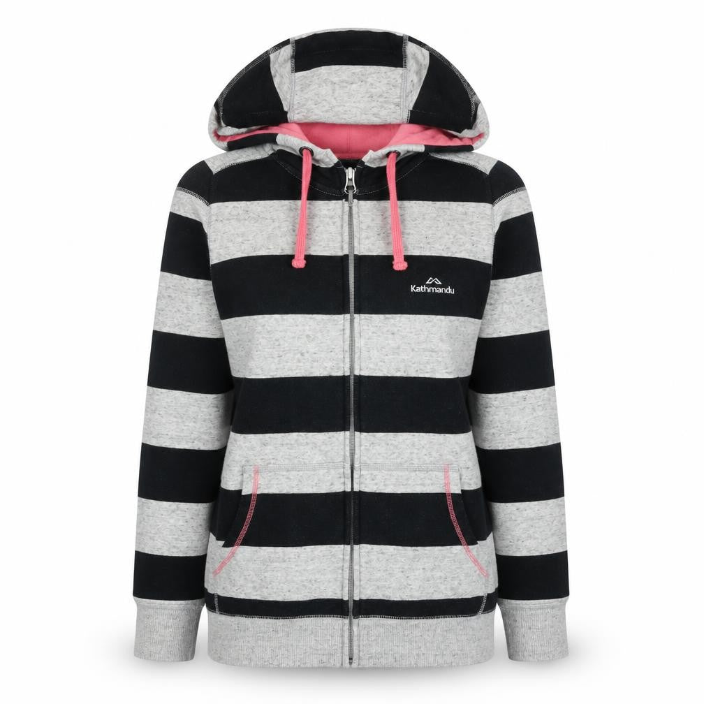 Kathmandu Womens Grey Black Striped Full Zip Hoodie Size 10