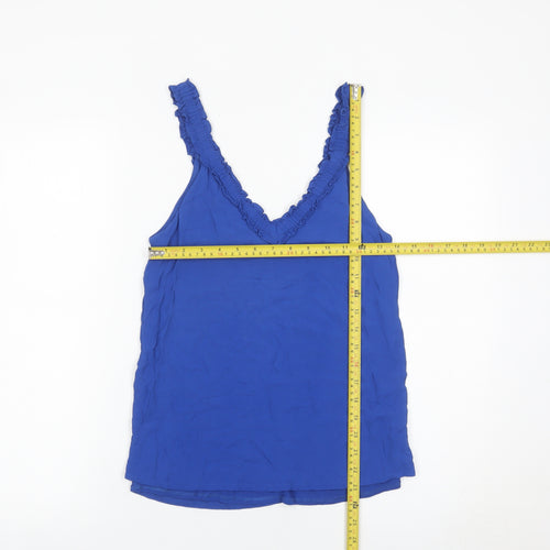 Massimo Dutti Womens Blue XS Viscose Ruffle V-Neck Camisole Tank Top