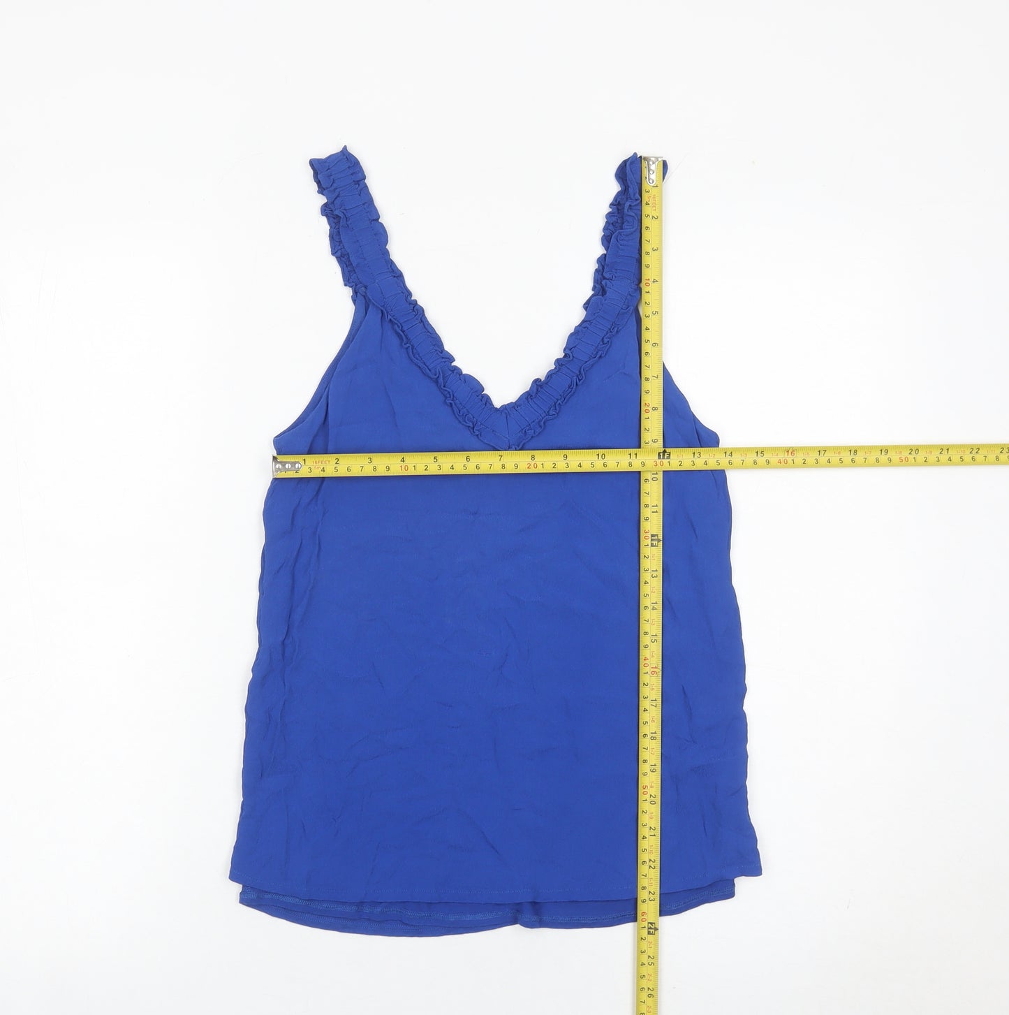 Massimo Dutti Womens Blue XS Viscose Ruffle V-Neck Camisole Tank Top