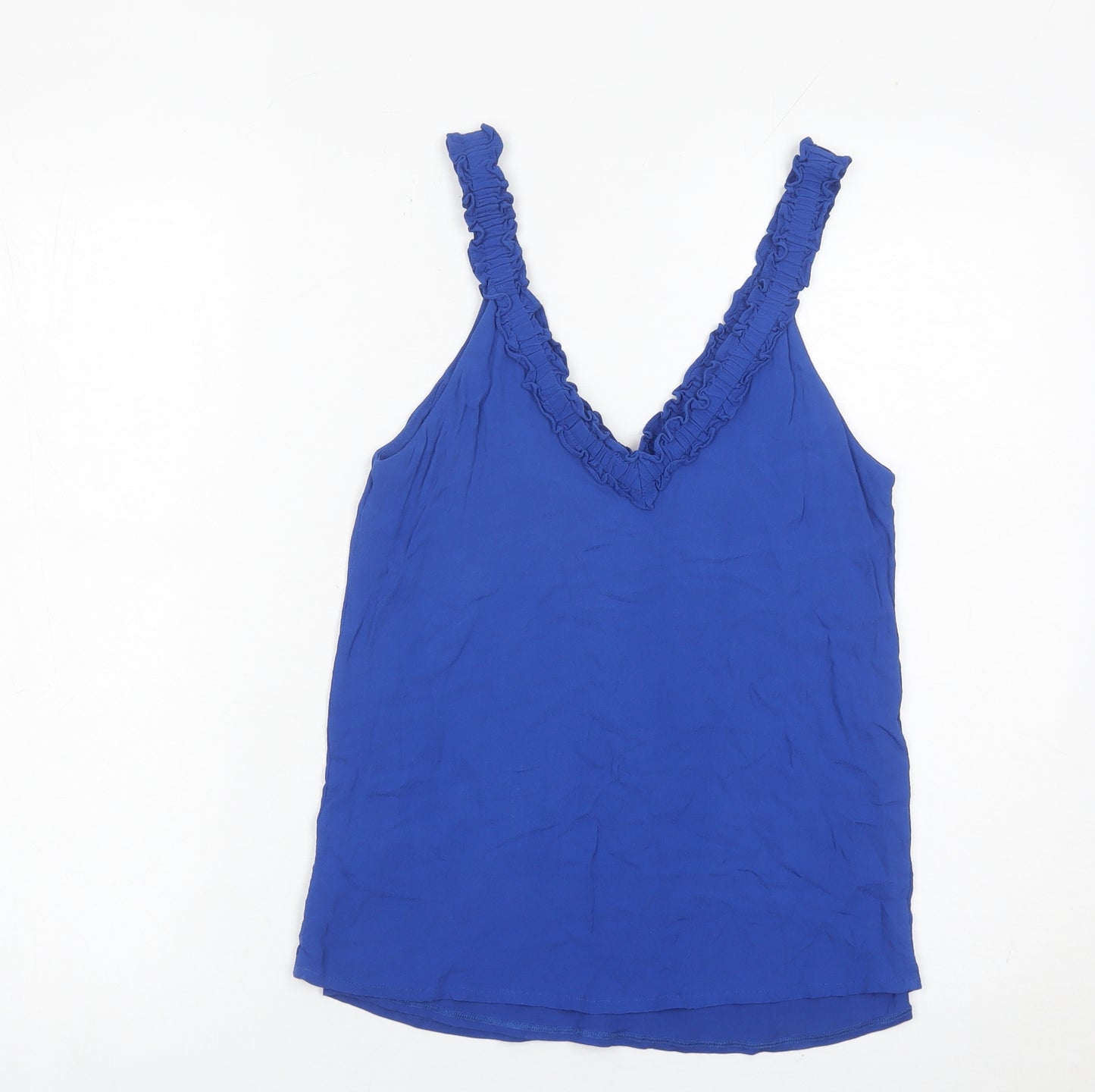 Massimo Dutti Womens Blue XS Viscose Ruffle V-Neck Camisole Tank Top