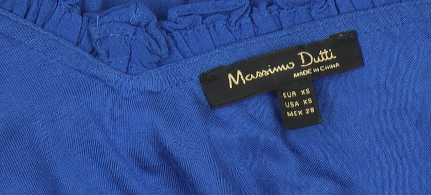Massimo Dutti Womens Blue XS Viscose Ruffle V-Neck Camisole Tank Top