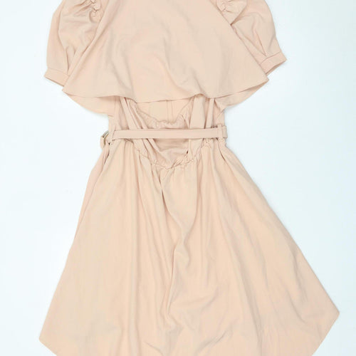 Allyson Women’s Beige Shirt Dress S Hi-Low Puff Sleeve Belted