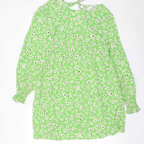 H&M Maternity Womens Green Floral Shift Dress Size 14 Long Sleeve