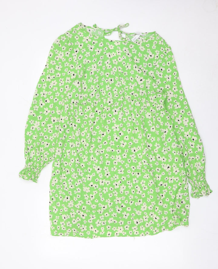 H&M Maternity Womens Green Floral Shift Dress Size 14 Long Sleeve