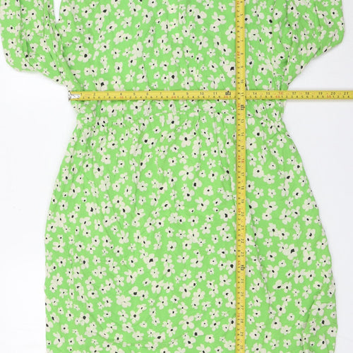 H&M Maternity Womens Green Floral Shift Dress Size 14 Long Sleeve