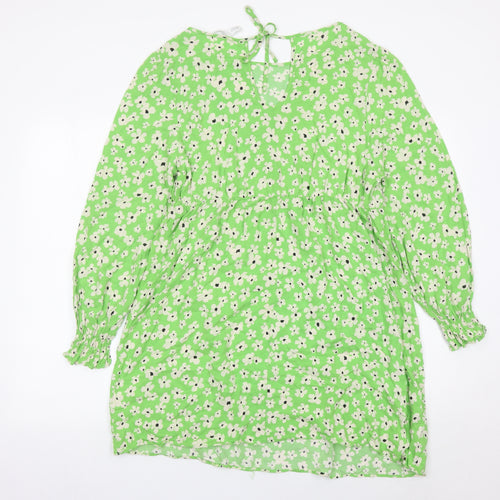 H&M Maternity Womens Green Floral Shift Dress Size 14 Long Sleeve