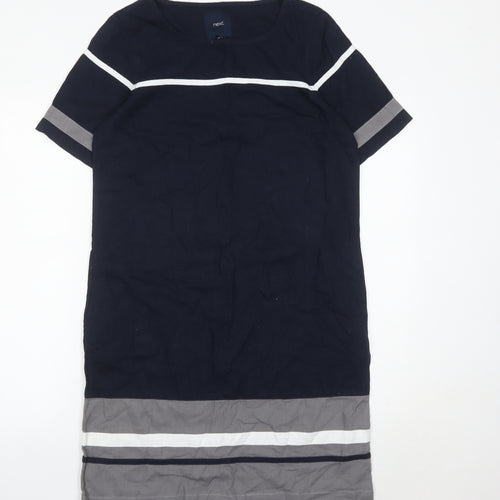 Next Womens Blue Shift Dress Size 8 Linen Viscose Short Sleeve