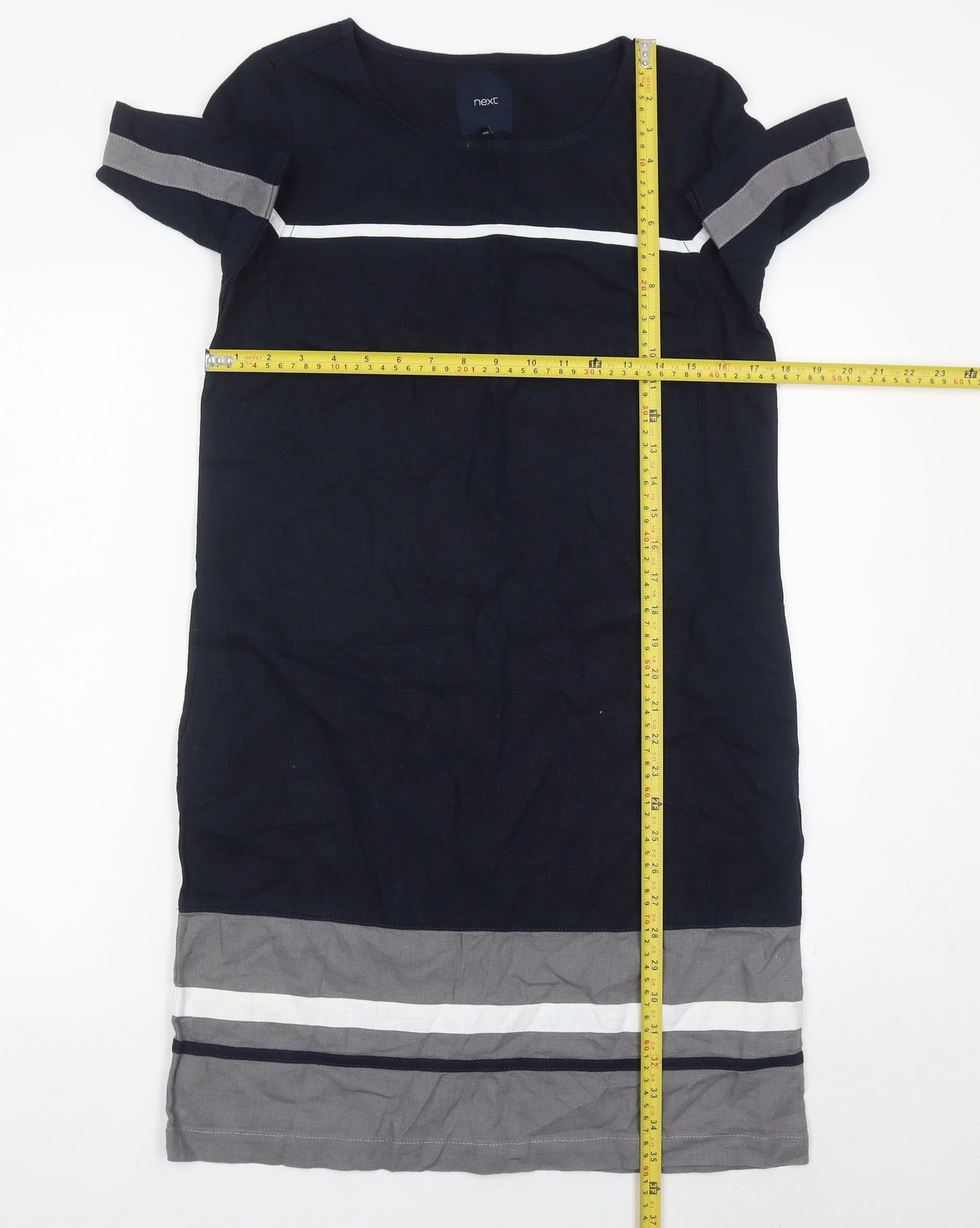 Next Womens Blue Shift Dress Size 8 Linen Viscose Short Sleeve
