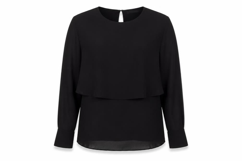 Front view of Zara Women Black Blouse, size S, Long Sleeve Tunic Style