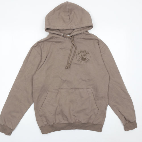 Just Hoods Unisex Brown Pullover Hoodie Small Logo Graphic Casual