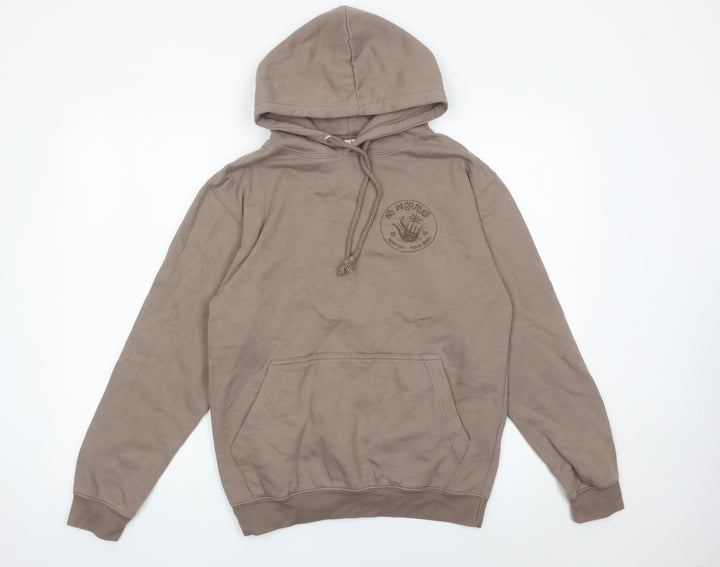 Just Hoods Unisex Brown Pullover Hoodie Small Logo Graphic Casual