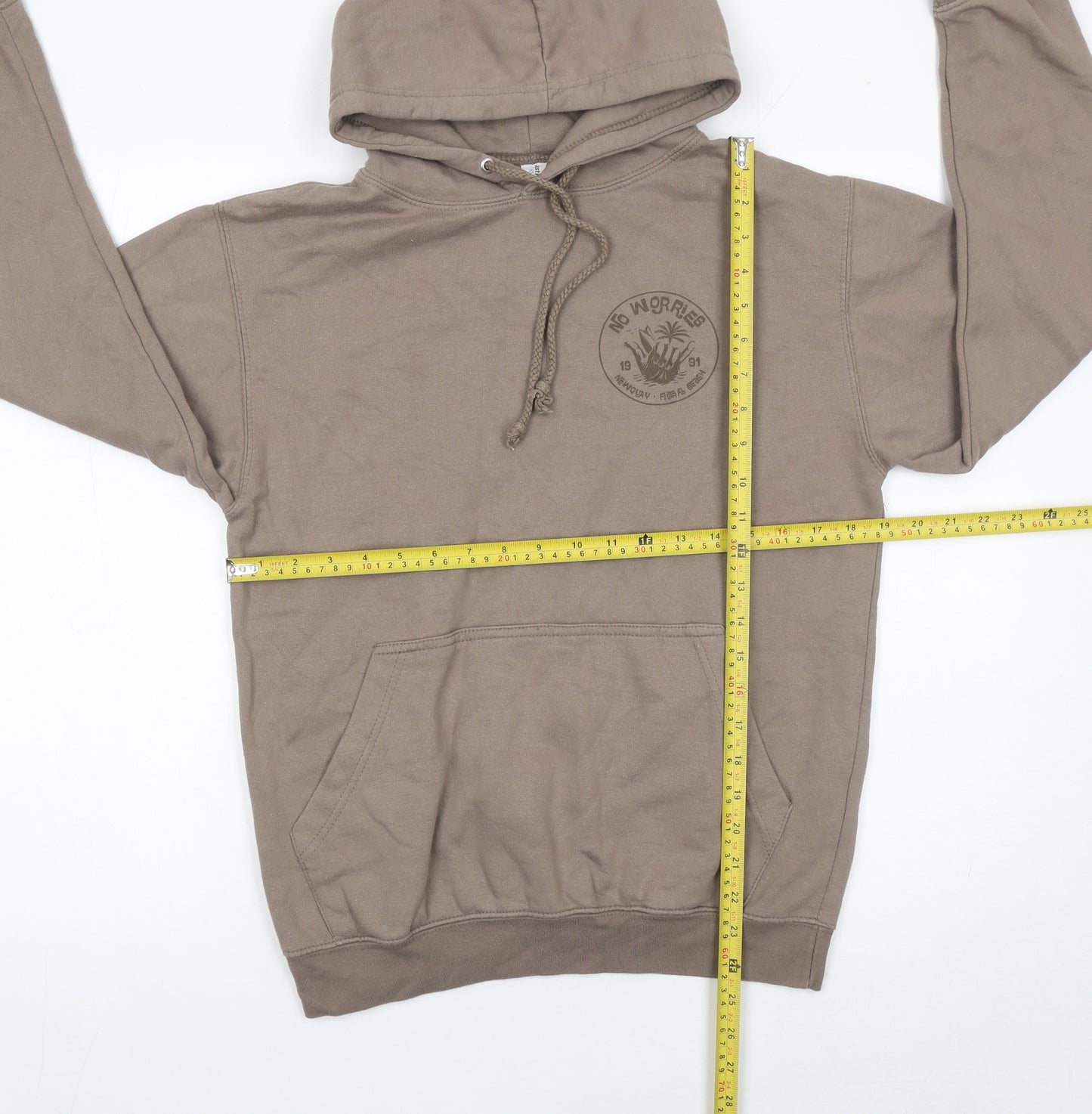 Just Hoods Unisex Brown Pullover Hoodie Small Logo Graphic Casual