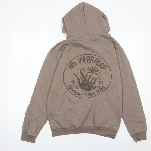 Just Hoods Unisex Brown Pullover Hoodie Small Logo Graphic Casual