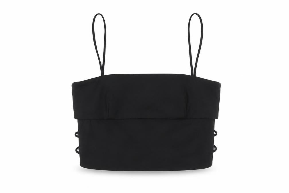 Front view of Zara Women Black, size 12, Camisole Spaghetti Strap Crop Top
