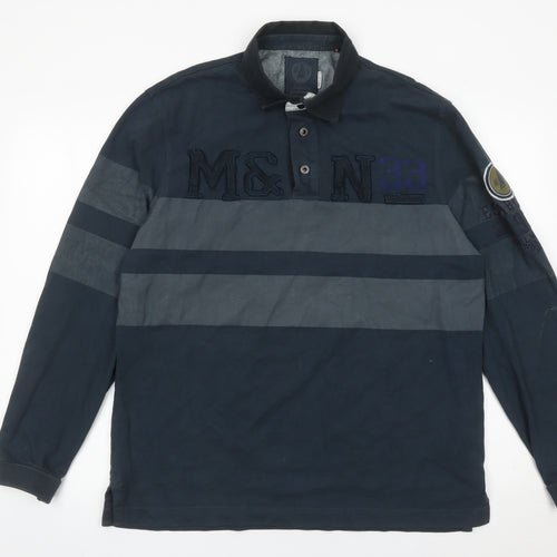 Wrangler Men’s Blue XL Striped Long Sleeve Polo Shirt Regular Fit