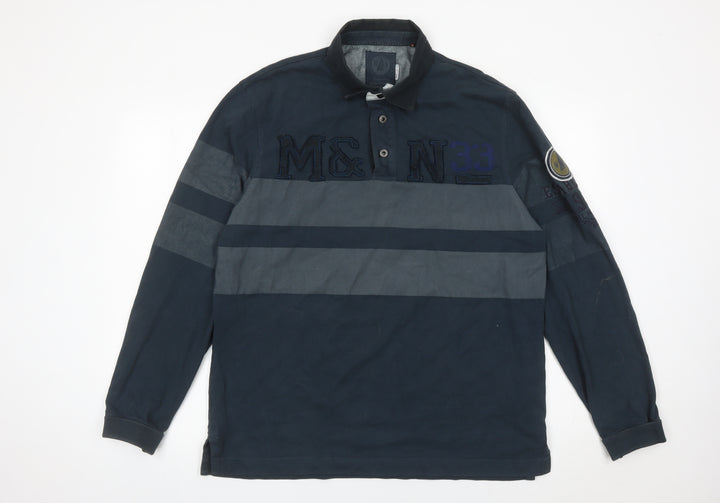 Wrangler Men’s Blue XL Striped Long Sleeve Polo Shirt Regular Fit