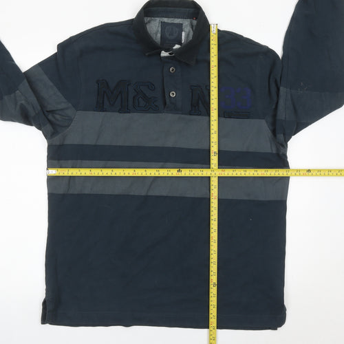 Wrangler Men’s Blue XL Striped Long Sleeve Polo Shirt Regular Fit