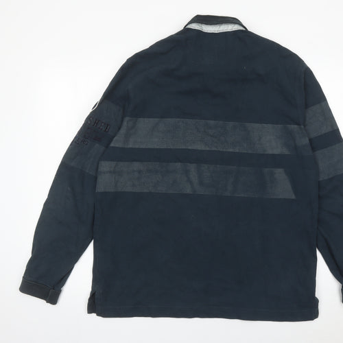 Wrangler Men’s Blue XL Striped Long Sleeve Polo Shirt Regular Fit