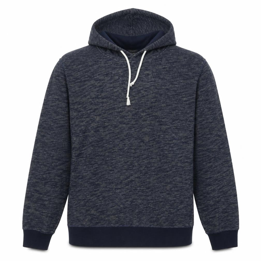 Front view of Jack & Jones men’s blue pullover hoodie, size L, regular fit