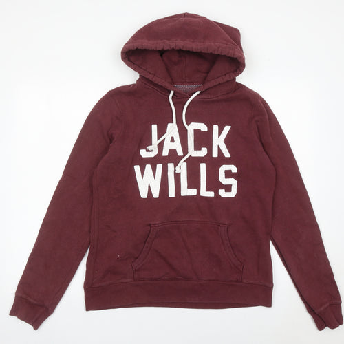 Jack Wills Womens Burgundy Hoodie UK 14 Cotton Blend Pullover