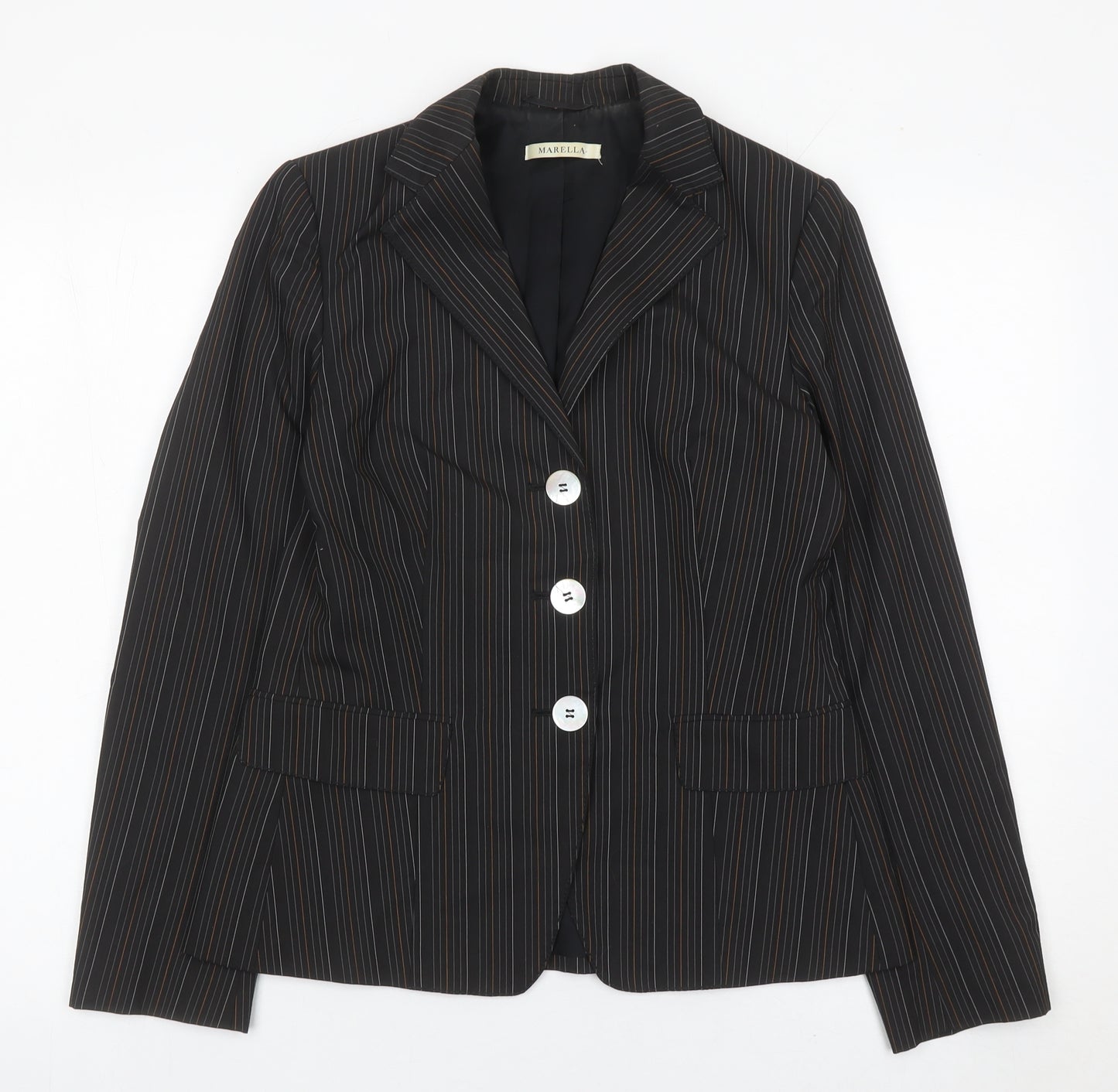 Marella Womens Black Pinstripe Blazer Jacket Size 10