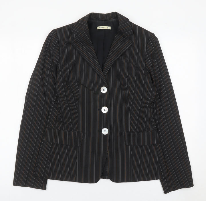 Marella Womens Black Pinstripe Blazer Jacket Size 10