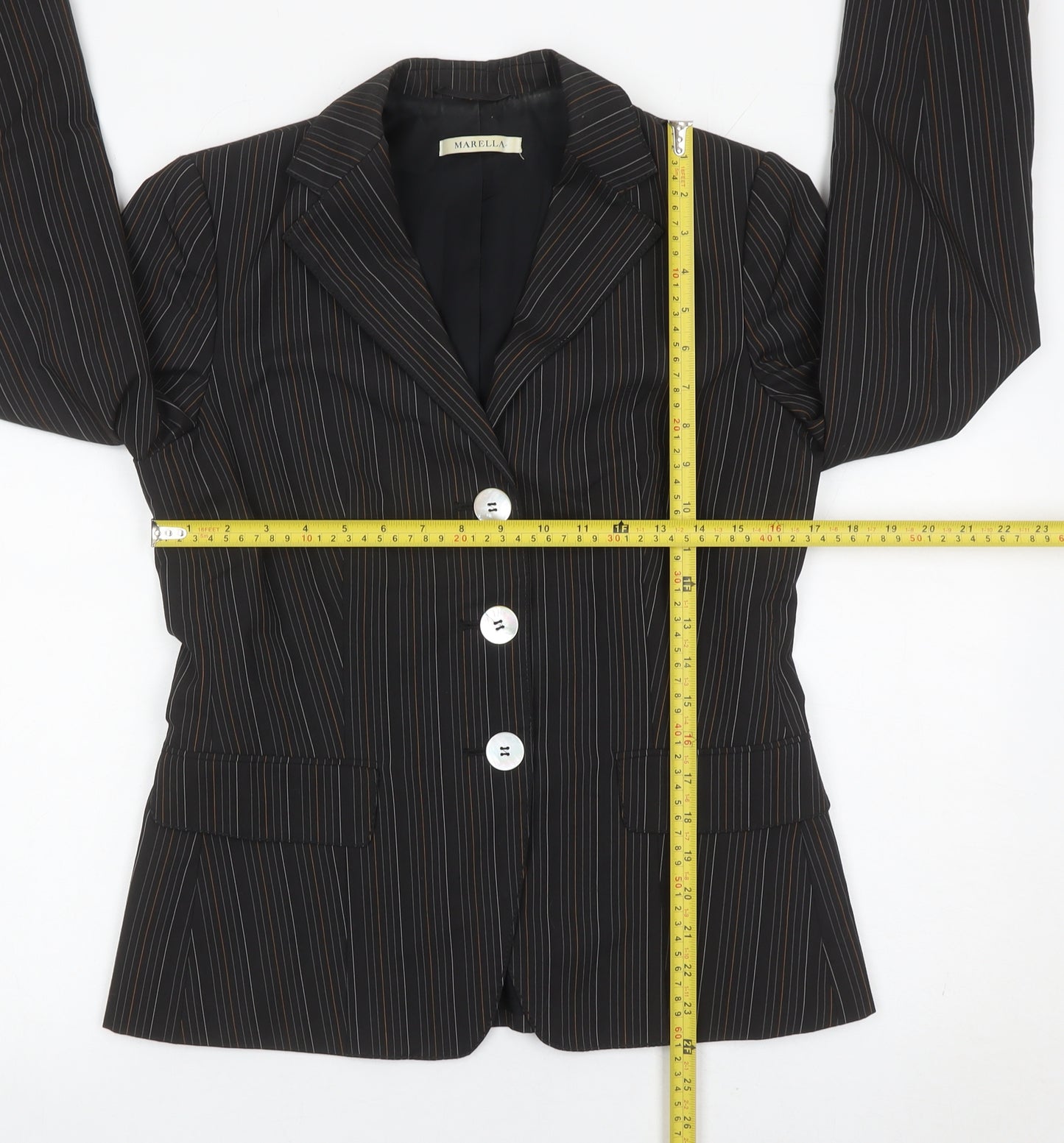 Marella Womens Black Pinstripe Blazer Jacket Size 10