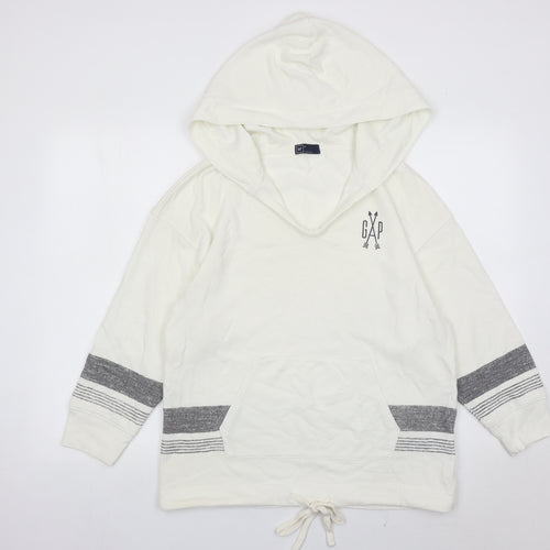 GAP Women Ivory Hoodie Pullover Medium Cotton Blend Hooded Sweatshirt