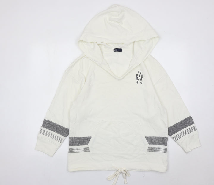 GAP Women Ivory Hoodie Pullover Medium Cotton Blend Hooded Sweatshirt